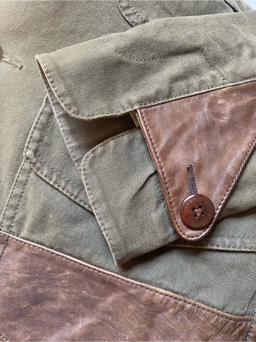 Ralph Lauren Olive Green Cotton Utility Blazer with Brown Leather Accents - Picture 6 of 7